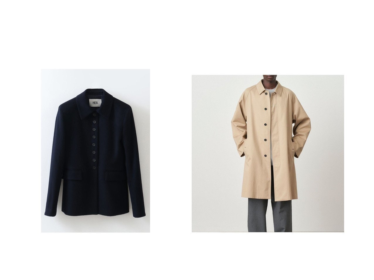 【ATON/エイトン】のWEST POINT バルマカンコート - UNISEX&【HER./ハー】のウールジャケット 【アウター 人気通販 コーディネート通販】おすすめ！人気、トレンド、レディースファッションの通販  おすすめ人気トレンドファッション通販アイテム インテリア・キッズ・メンズ・レディースファッション・服の通販 founy(ファニー) 　ファッション　Fashion　レディースファッション　WOMEN　アウター　Coat Outerwear　コート　Coats　ジャケット　Jackets　カリフォルニア　California　クラシック　Classic　吸水　Water Absorption　ジャケット　Jacket　センター　Center　ベーシック　Basic　ユニセックス　Unisex　NEW・新作・新着・新入荷　New Arrivals　エレガント 上品　Elegant　カシミヤ　Cashmere　クラシカル　Classical　シェイプ　Shape　フロント　Front　ベージュ系　Beige　ブルー系　Blue　|ID:crp329100000200887