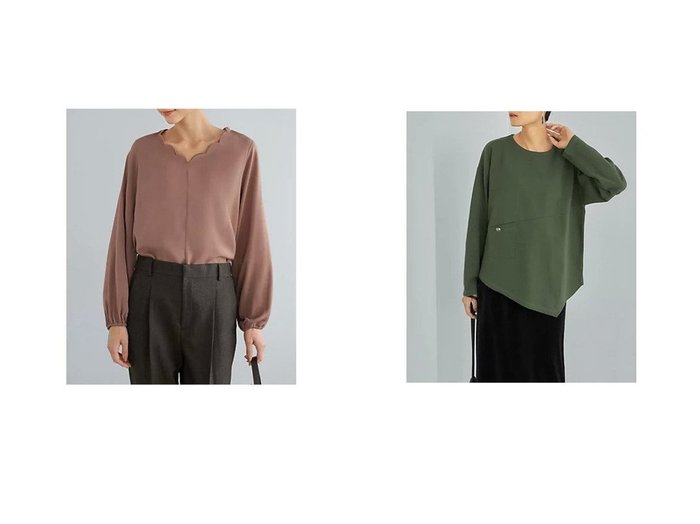 【STYLE DELI/スタイルデリ】のスカラップネックブラウス&アシンメトリー長袖Tシャツ 【トップス、カットソー 人気通販 コーディネート通販】おすすめ！人気、トレンド、レディースファッションの通販  おすすめ人気トレンドファッション通販アイテム 人気、トレンドファッション・服の通販 founy(ファニー) ファッション Fashion レディースファッション WOMEN トップス・カットソー Tops/Tshirt シャツ/ブラウス Shirts/Blouses ロング / Tシャツ T-Shirts アクセサリー Accessories アシンメトリー Asymmetry イレギュラーヘム Irregular Hem カットソー Cut And Sew シルバー Silver 長袖 Long Sleeve バランス Balance フレア Flare ポケット Pocket ワイド Wide A/W・秋冬 Aw・Autumn/Winter・Fw・Fall-Winter 夏 Summer |ID:crp329100000200904