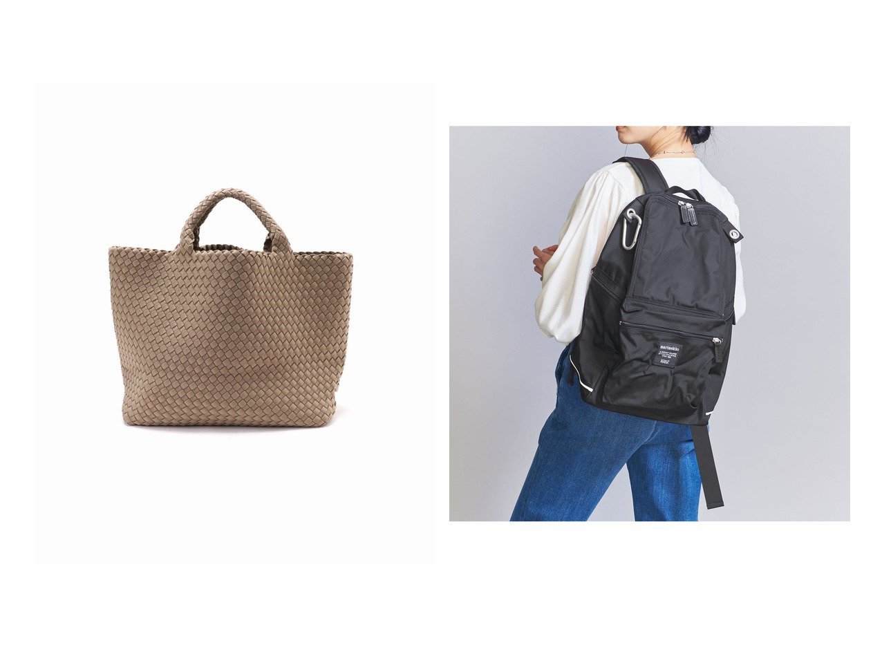 【IENA/イエナ】のナゲディ St Barths medium Tote トートバッグ&【BEAUTY&YOUTH / UNITED ARROWS/ビューティ&ユース ユナイテッドアローズ】のmarimekko Buddy バックパック 【 人気通販 コーディネート通販】おすすめ！人気、トレンド、レディースファッションの通販  おすすめ人気トレンドファッション通販アイテム インテリア・キッズ・メンズ・レディースファッション・服の通販 founy(ファニー) 　ファッション　Fashion　レディースファッション　WOMEN　バッグ　Bag　カラフル　Colorful　ジップ　Zip　フィット　Fit　ポケット　Pocket　人気　Popularity　旅行　Travel　軽量　Lightweight　ブラック系　Black　ベージュ系　Beige　|ID:crp329100000200967