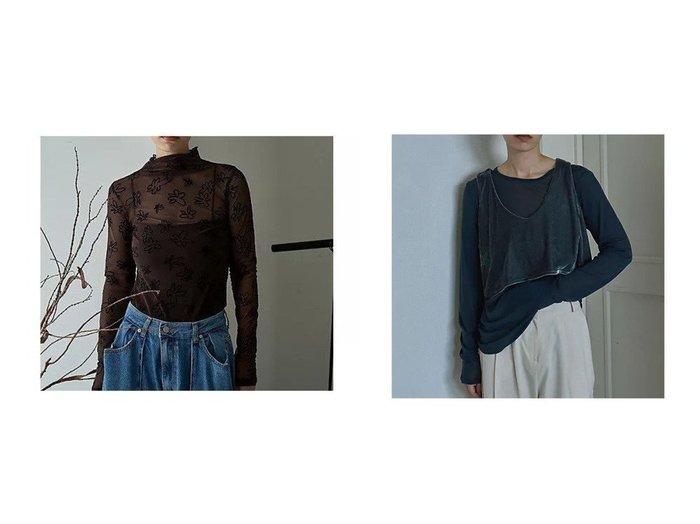 【marjour/マージュール】のFLOCKY SHEER TOPS&VELOUR BUSTIER SET SHEER TEE 【トップス、カットソー 人気通販 コーディネート通販】おすすめ！人気、トレンド、レディースファッションの通販  おすすめ人気トレンドファッション通販アイテム 人気、トレンドファッション・服の通販 founy(ファニー) 　ファッション　Fashion　レディースファッション　WOMEN　トップス・カットソー　Tops/Tshirt　ベロア　Velour　ビスチェ　Bustier　インナー　Inner　カーディガン　Cardigan　シンプル　Simple　ジャケット　Jacket　スウェット　Sweat　ストレッチ　Stretch　ボトム　Bottom　冬　Winter　カットソー　Cut And Sew　サロペット　Overalls　シアー　Sheer　とろみ　Thickness　なめらか　Smooth　ベロア　Velor　半袖　Short Sleeve　|ID:crp329100000201023