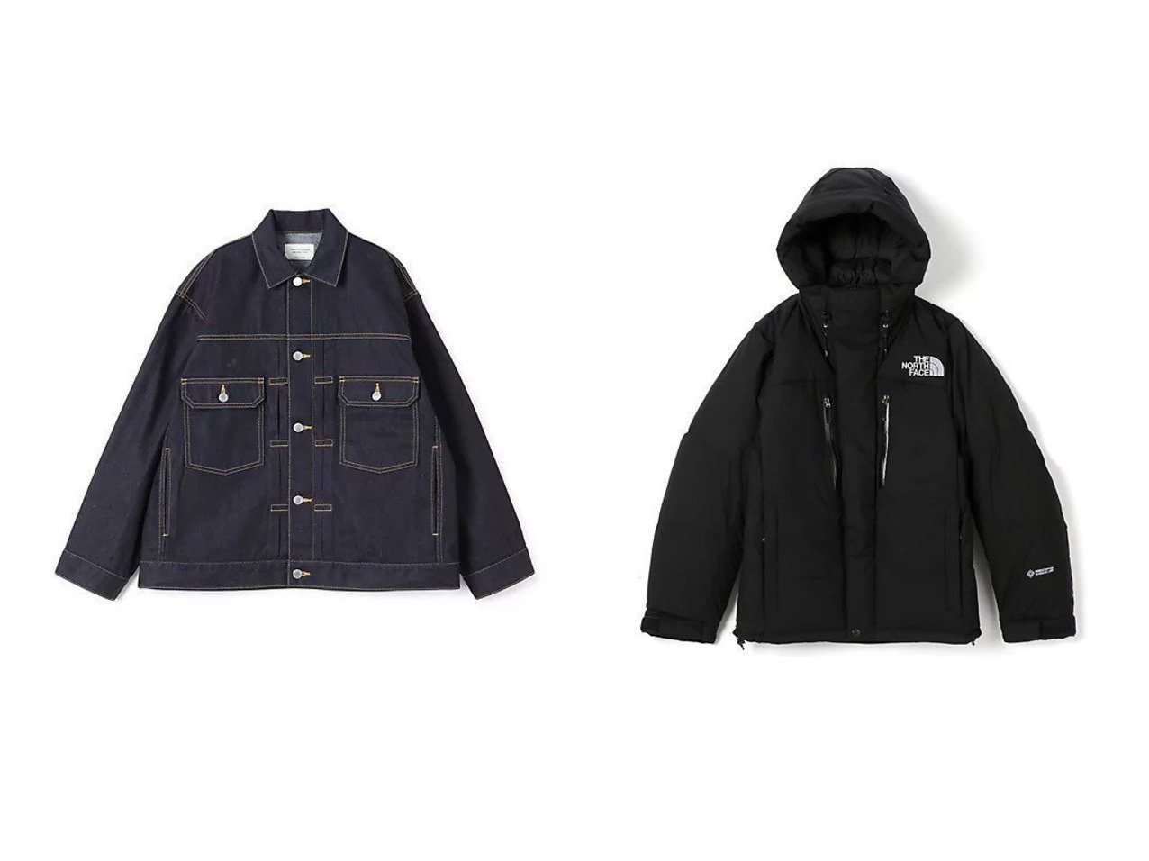 【beautiful people/ビューティフル ピープル】のselvedge denim square big blouson&【THE NORTH FACE/ザ ノース フェイス】のBaltro Light Jacket 【アウター 人気通販 コーディネート通販】おすすめ！人気、トレンド、レディースファッションの通販  おすすめ人気トレンドファッション通販アイテム インテリア・キッズ・メンズ・レディースファッション・服の通販 founy(ファニー) 　ファッション　Fashion　レディースファッション　WOMEN　アウター　Coat Outerwear　ブルゾン　Blouson/Jackets　ジャケット　Jackets　2025年　2025　デニム　Denim　フロント　Front　ブルゾン　Blouson　ボックス　Box　ワーク　Work　ヴィンテージ　Vintage　定番　Standard　洗える　Washable　ジャケット　Jacket　ダウン　Down　フィット　Fit　防寒　Cold Protection　ブラック系　Black　|ID:crp329100000201098