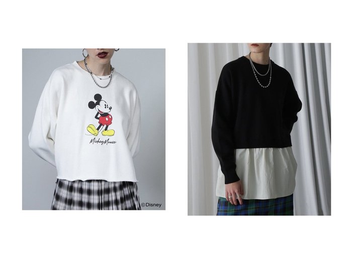 【ROSE BUD/ローズバッド】のシャツドッキングニットプルオーバー&standing MICKEY MOUSE sweat 【トップス、カットソー 人気通販 コーディネート通販】おすすめ！人気、トレンド、レディースファッションの通販    おすすめ人気トレンドファッション通販アイテム 人気、トレンドファッション・服の通販 founy(ファニー) 　ファッション　Fashion　レディースファッション　WOMEN　トップス・カットソー　Tops/Tshirt　ニット　Knit Tops　シャツ/ブラウス　Shirts/Blouses　プルオーバー　Pullover　パーカ　Sweats　ロング / Tシャツ　T-Shirts　スウェット　Sweat　カットソー　Cut and Sewn　ドッキング　Docking　フリル　Frills　ボトム　Bottom　NEW・新作・新着・新入荷　New Arrivals　|ID:crp329100000201495