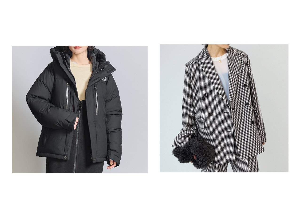 【BEAUTY&YOUTH / UNITED ARROWS/ビューティ&ユース ユナイテッドアローズ】のTHE NORTH FACE バルトロライト ジャケット&【IENA/イエナ】の千鳥 Wブレストジャケット 【 人気通販 コーディネート通販】おすすめ！人気、トレンド、レディースファッションの通販    おすすめ人気トレンドファッション通販アイテム インテリア・キッズ・メンズ・レディースファッション・服の通販 founy(ファニー) 　ファッション　Fashion　レディースファッション　WOMEN　アウター　Coat Outerwear　ジャケット　Jackets　2024年　2024　2024-2025秋冬・A/W　Aw/Autumn/Winter/Fw/Fall/2024-2025　A/W・秋冬　Aw・Autumn/Winter・Fw・Fall-Winter　おすすめ　Recommend　ウォーム　Worm　ジャケット　Jacket　セットアップ　Set Up　ダブル　Double　チェック　Check　バランス　Balance　アウトドア　Outdoor　ダウン　Down　人気　Popularity　フラップ　Flap　フロント　Front　ベスト　Vest　防寒　Cold Protection　ブラック系　Black　|ID:crp329100000201567