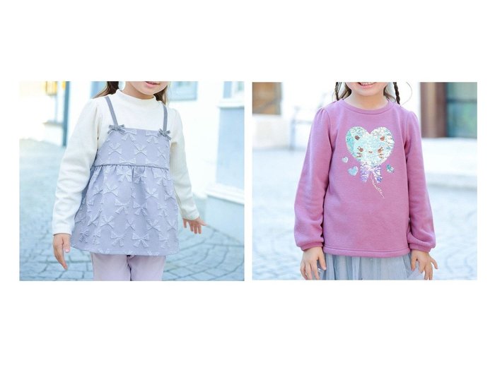 【any FAM / KIDS/エニファム】の裏シャギーミラクルスパンコールトレーナー&総柄リボンドッキングチュニック 【KIDS】子供服のおすすめ！人気トレンド・キッズファッションの通販    おすすめ人気トレンドファッション通販アイテム 人気、トレンドファッション・服の通販 founy(ファニー) 　ファッション　Fashion　キッズファッション　KIDS　トップス・カットソー　Tops/Tees/Kids　洗える　Washable　スウェット　Sweat　スパンコール　Sequins　定番　Standard　ネコ　Cat　ポケット　Pocket　ローズ　Rose　A/W・秋冬　Aw・Autumn/Winter・Fw・Fall-Winter　NEW・新作・新着・新入荷　New Arrivals　おすすめ　Recommend　チュニック　Tunic　トレンド　Trend　ドッキング　Docking　リボン　Ribbon　レギンス　Leggings　|ID:crp329100000201589