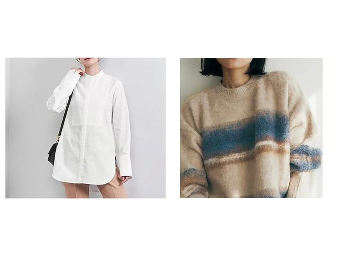 【UNITED ARROWS/ユナイテッドアローズ】のトーマスメイソン バンドカラーシャツ&【marjour/マージュール】のMOHAIR MULTI BORDER KNIT 【トップス、カットソー 人気通販 コーディネート通販】おすすめ！人気、トレンド、レディースファッションの通販    おすすめ人気トレンドファッション通販アイテム 人気、トレンドファッション・服の通販 founy(ファニー) ファッション Fashion レディースファッション WOMEN トップス・カットソー Tops/Tshirt ニット Knit Tops シャツ/ブラウス Shirts/Blouses エアリー Airy シフォン Chiffon シンプル Simple ストレッチ Stretch ボトム Bottom モヘア Mohair インナー Inner カフス Cuffs ドレス Dress フロント Front ヨーク Yoke おすすめ Recommend |ID:crp329100000201655