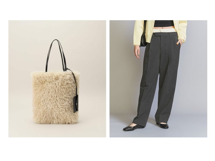 【IENA/イエナ】のアモーメント FAKE FUR TOTE BAG トートバッグ AM24FWM01BG&【BEAUTY&YOUTH / UNITED ARROWS/ビューティ&ユース ユナイテッドアローズ】のレイヤード タックワイドパンツ 【 人気通販 コーディネート通販】おすすめ！人気、トレンド、レディースファッションの通販   おすすめ人気トレンドファッション通販アイテム 人気、トレンドファッション・服の通販 founy(ファニー) ファッション Fashion レディースファッション WOMEN バッグ Bag パンツ Pants シンプル Simple リラックス Relax 人気 Popularity 秋 Autumn/Fall カットソー Cut And Sew クラシカル Classical クロップド Cropped ストライプ Stripe スラックス Slacks フロント Front マニッシュ Mannish 無地 Plain Color ワイド Wide 冬 Winter おすすめ Recommend |ID:crp329100000201778