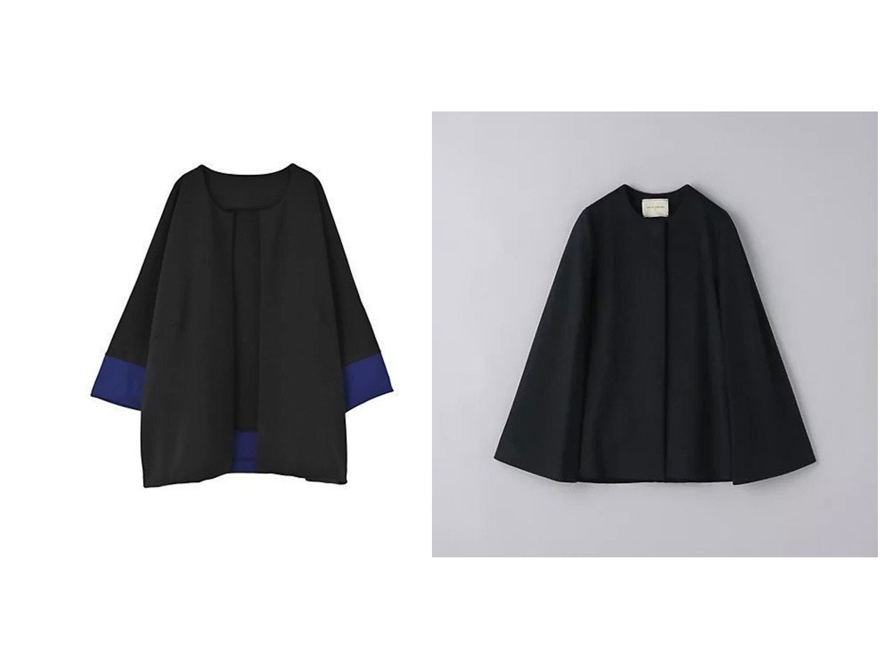 【STYLE DELI/スタイルデリ】の【BLK001】リラックスドルマン配色ジャケット&【UNITED ARROWS/ユナイテッドアローズ】のショート ケープコート 【コート、ジャケット 人気通販 コーディネート通販】おすすめ！人気、トレンド、レディースファッションの通販    おすすめ人気トレンドファッション通販アイテム インテリア・キッズ・メンズ・レディースファッション・服の通販 founy(ファニー) 　ファッション　Fashion　レディースファッション　WOMEN　アウター　Coat Outerwear　コート　Coats　ジャケット　Jackets　エレガント 上品　Elegant　コンシャス　Conscious　ショート　Short　ジャケット　Jacket　ドット　Dot　フロント　Front　ボトム　Bottom　ポケット　Pocket　メタル　Metal　おすすめ　Recommend　カーディガン　Cardigan　スリット　Slit　チェック　Check　定番　Standard　ボックス　Box　日本製　Made In Japan　夏　Summer　旅行　Travel　ベージュ系　Beige　ホワイト系　White　ブラック系　Black　ブルー系　Blue　|ID:crp329100000202030