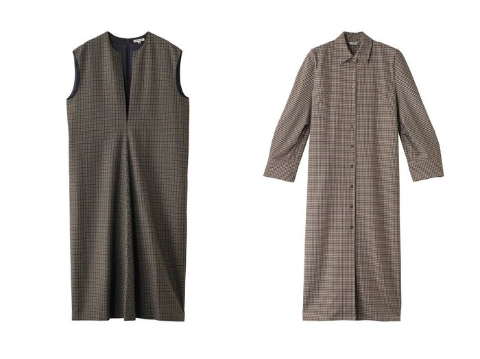 【CLANE/クラネ】のPOWER SHOULDER CHECK SHIRT ONEPIECE ワンピース&【BLAMINK/ブラミンク】のウールチェックスリットネックワンピース 【ワンピース、ドレス  人気通販 コーディネート通販】おすすめ！人気、トレンド、レディースファッションの通販    おすすめ人気トレンドファッション通販アイテム 人気、トレンドファッション・服の通販 founy(ファニー) ファッション Fashion レディースファッション WOMEN ワンピース Dress チュニック Tunic A/W・秋冬 Aw・Autumn/Winter・Fw・Fall-Winter シェイプ Shape ショルダー Shoulder チェック Check チュニック Tunic フェミニン Feminine ロング Long エレガント 上品 Elegant NEW・新作・新着・新入荷 New Arrivals |ID:crp329100000202356