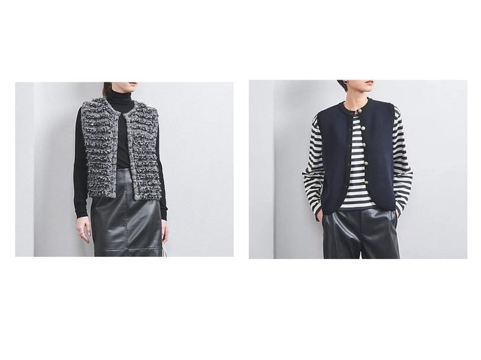 【UNITED ARROWS/ユナイテッドアローズ】のバイカラー メタルボタン ニットベスト&ミックス シアーループ ニットベスト 【トップス、カットソー  人気通販 コーディネート通販】おすすめ！人気、トレンド、レディースファッションの通販    おすすめ人気トレンドファッション通販アイテム 人気、トレンドファッション・服の通販 founy(ファニー) ファッション Fashion レディースファッション WOMEN アウター Coat Outerwear トップス・カットソー Tops/Tshirt ニット Knit Tops ベスト/ジレ Gilets/Vests カットソー Cut And Sew シンプル Simple ベスト Vest ボックス Box ボーダー Border ミックス Mix モヘヤ Mohair イタリア Italy カシミヤ Cashmere クラシカル Classical コンパクト Compact メタル Metal おすすめ Recommend |ID:crp329100000202431