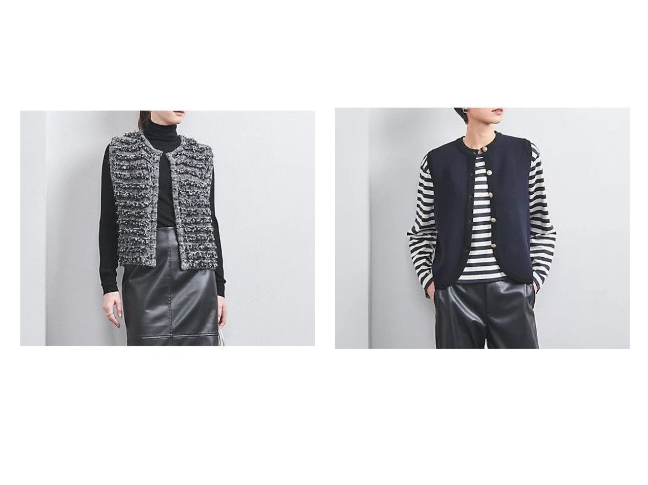 【UNITED ARROWS/ユナイテッドアローズ】のバイカラー メタルボタン ニットベスト&ミックス シアーループ ニットベスト 【トップス、カットソー  人気通販 コーディネート通販】おすすめ！人気、トレンド、レディースファッションの通販    おすすめ人気トレンドファッション通販アイテム インテリア・キッズ・メンズ・レディースファッション・服の通販 founy(ファニー) 　ファッション　Fashion　レディースファッション　WOMEN　アウター　Coat Outerwear　トップス・カットソー　Tops/Tshirt　ニット　Knit Tops　ベスト/ジレ　Gilets/Vests　カットソー　Cut And Sew　シンプル　Simple　ベスト　Vest　ボックス　Box　ボーダー　Border　ミックス　Mix　モヘヤ　Mohair　イタリア　Italy　カシミヤ　Cashmere　クラシカル　Classical　コンパクト　Compact　メタル　Metal　おすすめ　Recommend　グレー系　Gray　ホワイト系　White　|ID:crp329100000202431