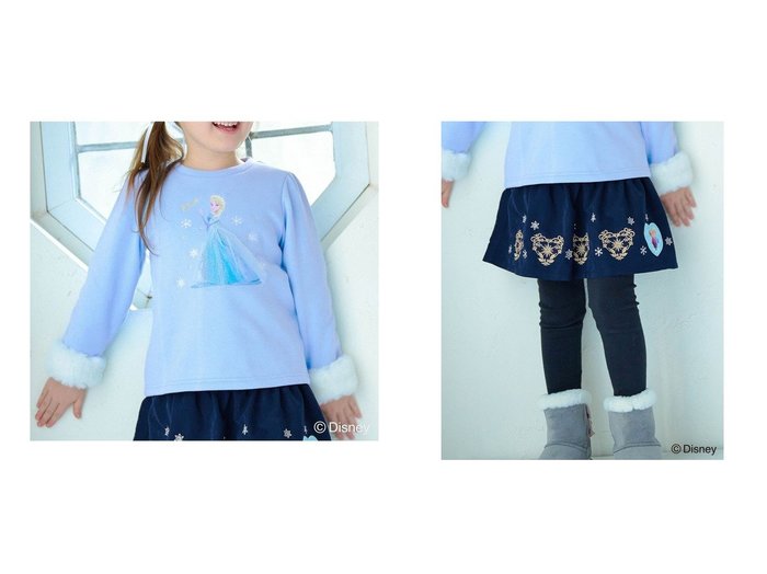 【any FAM / KIDS/エニファム】の【ディズニー/FROZEN】裏シャギープリントトレーナー&【ディズニー/FROZEN】裾刺繍スカッツ 【KIDS】子供服のおすすめ！人気トレンド・キッズファッションの通販 おすすめ人気トレンドファッション通販アイテム 人気、トレンドファッション・服の通販 founy(ファニー) 　ファッション　Fashion　キッズファッション　KIDS　ボトムス　Bottoms/Kids　トップス・カットソー　Tops/Tees/Kids　NEW・新作・新着・新入荷　New Arrivals　A/W・秋冬　Aw・Autumn/Winter・Fw・Fall-Winter　冬　Winter　イラスト　Illustration　スウェット　Sweat　ストーン　Stone　チュール　Tulle　トレーナー　Trainer　フェイクファー　Faux Fur　プリント　Print　|ID:crp329100000202502