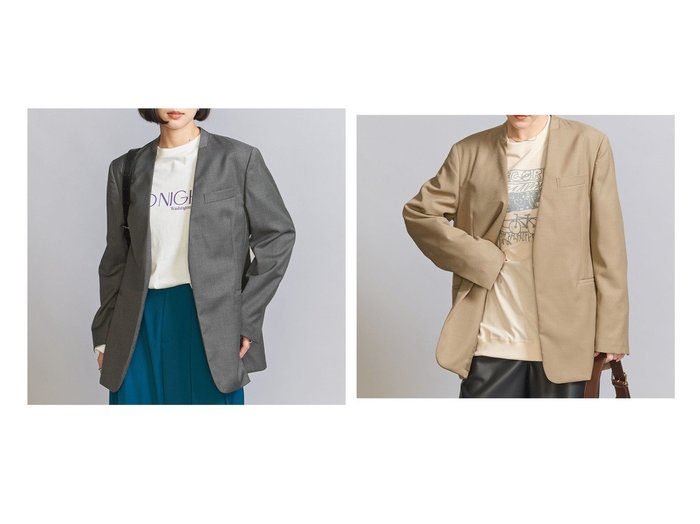 【BEAUTY&YOUTH / UNITED ARROWS/ビューティ&ユース ユナイテッドアローズ】のノーカラー ジャケット 【 人気通販 コーディネート通販】おすすめ！人気、トレンド、レディースファッションの通販    おすすめ人気トレンドファッション通販アイテム 人気、トレンドファッション・服の通販 founy(ファニー) ファッション Fashion レディースファッション WOMEN アウター Coat Outerwear ジャケット Jackets ノーカラージャケット No Collar Leather Jackets おすすめ Recommend ジャケット Jacket ソックス Socks ハーフ Half バランス Balance マニッシュ Mannish エレガント 上品 Elegant 秋 Autumn/Fall |ID:crp329100000202556