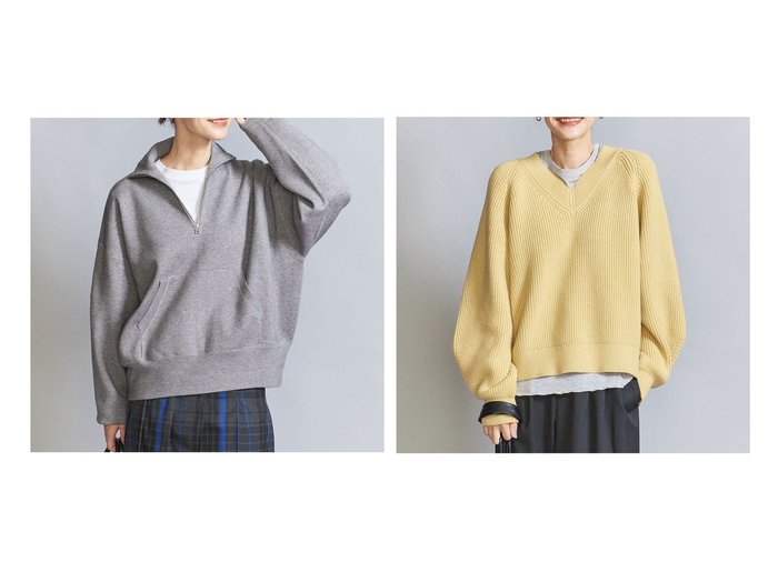 【BEAUTY&YOUTH / UNITED ARROWS/ビューティ&ユース ユナイテッドアローズ】のVネック アゼニット プルオーバー -ウォッシャブル-&【WEB限定】スポンディッシュニット ハーフジッププルオーバー -ウォッシャブル- 【 人気通販 コーディネート通販】おすすめ！人気、トレンド、レディースファッションの通販    おすすめ人気トレンドファッション通販アイテム 人気、トレンドファッション・服の通販 founy(ファニー) ファッション Fashion レディースファッション WOMEN トップス・カットソー Tops/Tshirt ニット Knit Tops プルオーバー Pullover Vネック V-Neck ウォッシャブル Washable 今季 This Season スウェット Sweat デニム Denim トレンド Trend 定番 Standard 人気 Popularity フォルム Form ベロア Velor ボトム Bottom 冬 Winter おすすめ Recommend ショート Short スタイリッシュ Stylish ミニスカート Mini Skirt リラックス Relax ワイド Wide 畦 Ridge |ID:crp329100000202731