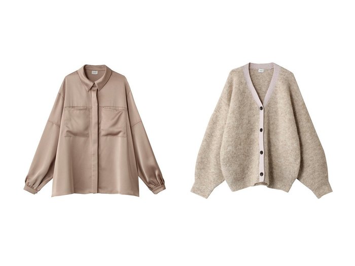 【MANOF/マノフ】のBOUCLE KNIT CARDIGAN ニット&OUT POCKET SATIN SHIRTS シャツ/ブラウス 【トップス、カットソー 人気通販 コーディネート通販】おすすめ！人気、トレンド、レディースファッションの通販 おすすめ人気トレンドファッション通販アイテム 人気、トレンドファッション・服の通販 founy(ファニー) ファッション Fashion レディースファッション WOMEN トップス・カットソー Tops/Tshirt シャツ/ブラウス Shirts/Blouses ニット Knit Tops カーディガン Cardigans プルオーバー Pullover おすすめ Recommend サテン Satin スリーブ Sleeve ハイネック High Neck ロング Long エレガント 上品 Elegant NEW・新作・新着・新入荷 New Arrivals |ID:crp329100000202888