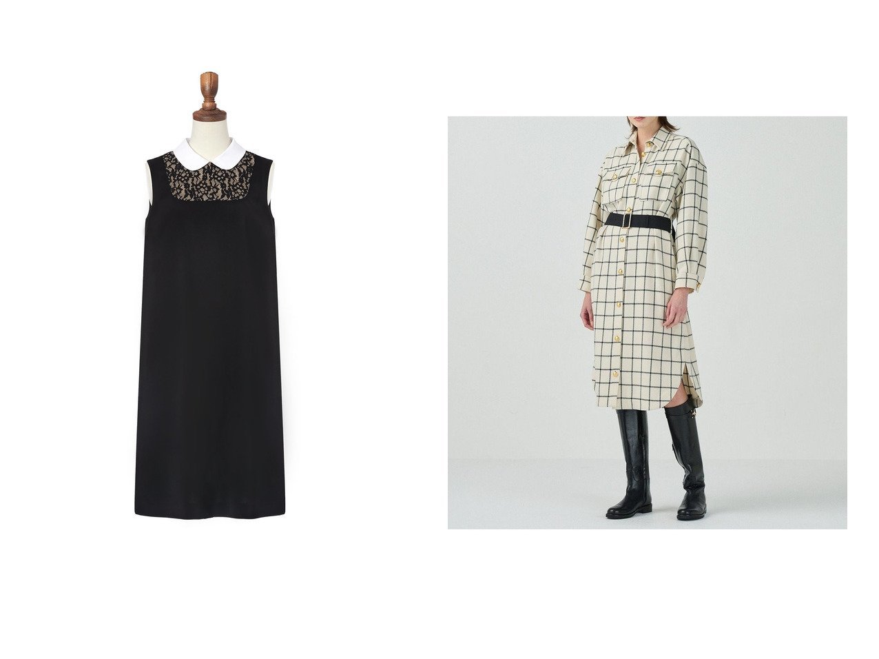 【GRACE CONTINENTAL/グレース コンチネンタル】のウールチェックシャツワンピース&【DAISY LIN/デイジーリン】のGrace Collar Dress 【ワンピース、ドレス 人気ファッション通販 コーディネート通販】おすすめ！人気、トレンド、レディースファッションの通販 おすすめ人気トレンドファッション通販アイテム インテリア・キッズ・メンズ・レディースファッション・服の通販 founy(ファニー) 　ファッション　Fashion　レディースファッション　WOMEN　ワンピース　Dress　ドレス　Party Dresses　チュニック　Tunic　シャツワンピース　Shirt Dresses　ウォッシャブル　Washable　タンク　Tank　チュニック　Tunic　ドレス　Dress　ポケット　Pocket　レース　Race　人気　Popularity　NEW・新作・新着・新入荷　New Arrivals　A/W・秋冬　Aw・Autumn/Winter・Fw・Fall-Winter　S/S・春夏　Ss・Spring/Summer　グログラン　Grosgrain　夏　Summer　ブラック系　Black　グレー系　Gray　ブルー系　Blue　|ID:crp329100000202951