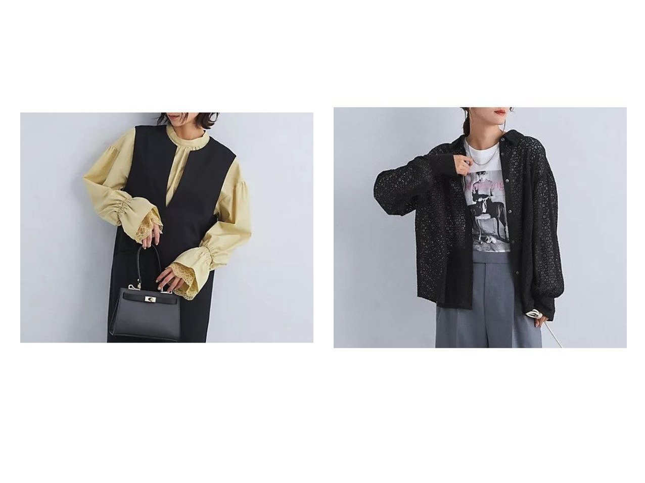 【green label relaxing / UNITED ARROWS/グリーンレーベル リラクシング / ユナイテッドアローズ】のソデレース スタンドカラー ブラウス&キカレース シャツ 【トップス、カットソー 人気ファッション通販 コーディネート通販】おすすめ！人気、トレンド、レディースファッションの通販 おすすめ人気トレンドファッション通販アイテム インテリア・キッズ・メンズ・レディースファッション・服の通販 founy(ファニー) 　ファッション　Fashion　レディースファッション　WOMEN　トップス・カットソー　Tops/Tshirt　シャツ/ブラウス　Shirts/Blouses　カーディガン　Cardigan　ジャケット　Jacket　スタンド　Stand　スリーブ　Sleeve　フェミニン　Feminine　レース　Race　冬　Winter　秋　Autumn/Fall　ホワイト系　White　ブラック系　Black　|ID:crp329100000202960