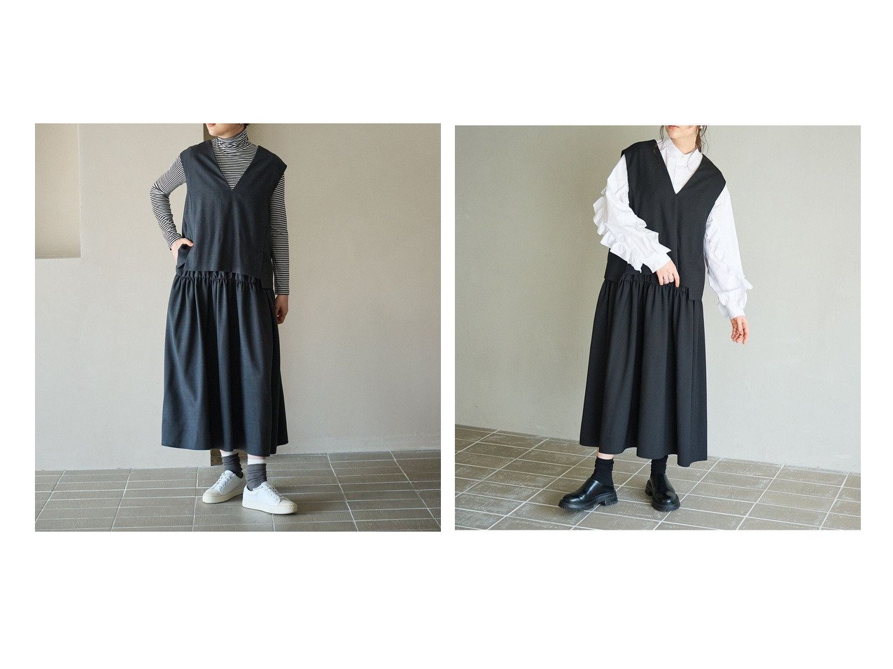 【#Newans/ハッシュニュアンス】の〈春名亜美さんコラボ〉セットアップライクワンピース 【ECで売れてるランキング上位の人気ファッション通販 コーディネート通販】おすすめ！トレンド、レディースファッションの通販  おすすめ人気トレンドファッション通販アイテム インテリア・キッズ・メンズ・レディースファッション・服の通販 founy(ファニー) 　ファッション　Fashion　レディースファッション　WOMEN　ワンピース　Dress　A/W・秋冬　Aw・Autumn/Winter・Fw・Fall-Winter　コラボ　Collaboration　セットアップ　Set Up　エレガント 上品　Elegant　グレー系　Gray　ブラック系　Black　|ID:crp329100000203359