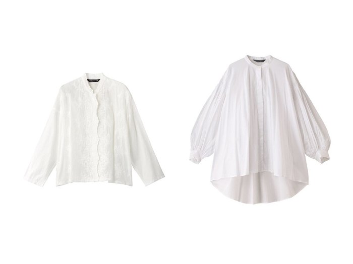 【mizuiro ind/ミズイロ インド】のスタンドカラーレースワイドシャツ&pin tucked puff slv shirt シャツ 【ECで売れてるランキング上位の人気ファッション通販 コーディネート通販】おすすめ！トレンド、レディースファッションの通販  おすすめ人気トレンドファッション通販アイテム 人気、トレンドファッション・服の通販 founy(ファニー) ファッション Fashion レディースファッション WOMEN トップス・カットソー Tops/Tshirt シャツ/ブラウス Shirts/Blouses シアー Sheer スカラップ Scalloped スタンド Stand スリーブ Sleeve フラワー Flower フロント Front ロング Long |ID:crp329100000203377