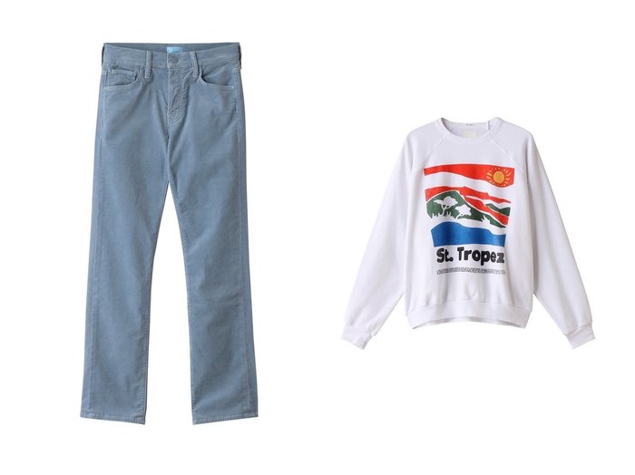 【MOTHER/マザー】のST. TROPEZ プリントロングTシャツ(TRZ)&THE HIKER HOVER スリムフィットデニム(SBW) 【ECで売れてるランキング上位の人気ファッション通販 コーディネート通販】おすすめ！トレンド、レディースファッションの通販  おすすめ人気トレンドファッション通販アイテム 人気、トレンドファッション・服の通販 founy(ファニー) ファッション Fashion レディースファッション WOMEN パンツ Pants デニムパンツ Denim Pants トップス・カットソー Tops/Tshirt シャツ/ブラウス Shirts/Blouses ロング / Tシャツ T-Shirts カットソー Cut and Sewn スニーカー Sneakers スリム Slim デニム Denim トレンド Trend フィット Fit 定番 Standard グラフィック Graphic スリーブ Sleeve プリント Print ロング Long |ID:crp329100000203396