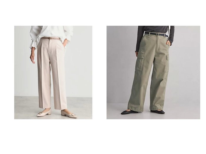 【THE SHOP TK/ザ ショップ ティーケー】のダブルクロスワイドパンツ サスティナブル&【green label relaxing / UNITED ARROWS/グリーンレーベル リラクシング / ユナイテッドアローズ】のキモウ カーゴパンツ 【パンツ 人気ファッション通販 コーディネート通販】おすすめ！人気、トレンド、レディースファッションの通販  おすすめ人気トレンドファッション通販アイテム 人気、トレンドファッション・服の通販 founy(ファニー) ファッション Fashion レディースファッション WOMEN パンツ Pants おすすめ Recommend ジャケット Jacket ストレッチ Stretch ストレート Straight スマート Smart セットアップ Set Up ダブル Double パターン Pattern ポケット Pocket ワイド Wide 秋 Autumn/Fall カーゴパンツ Cargo Pants コンパクト Compact シューズ Shoes スニーカー Sneakers ドローコード Draw Cord 定番 Standard フェミニン Feminine ベーシック Basic 冬 Winter エレガント 上品 Elegant |ID:crp329100000203450