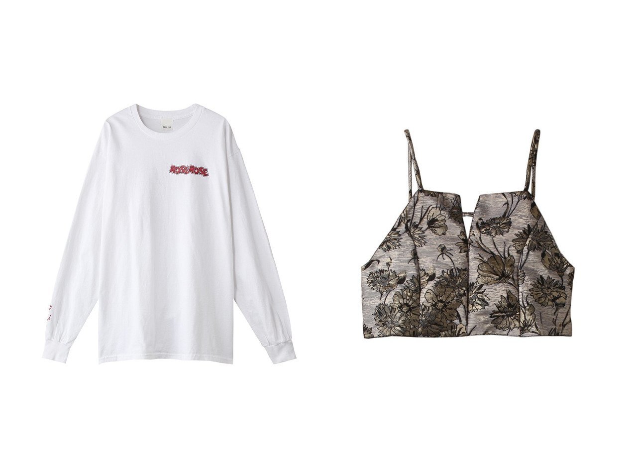 【ROSE BUD/ローズバッド】のROSE ROSE Tシャツ&ジャガードビスチェ 【トップス、カットソー 人気ファッション通販 コーディネート通販】おすすめ！人気、トレンド、レディースファッションの通販  おすすめ人気トレンドファッション通販アイテム インテリア・キッズ・メンズ・レディースファッション・服の通販 founy(ファニー) 　ファッション　Fashion　レディースファッション　WOMEN　トップス・カットソー　Tops/Tshirt　シャツ/ブラウス　Shirts/Blouses　ロング / Tシャツ　T-Shirts　カットソー　Cut and Sewn　キャミソール / ノースリーブ　No Sleeves　ビスチェ　Bustier　インナー　Inner　キャラクター　Character　ジャケット　Jacket　スリーブ　Sleeve　プリント　Print　ロング　Long　NEW・新作・新着・新入荷　New Arrivals　ホワイト系　White　ゴールド系　Gold　|ID:crp329100000203496