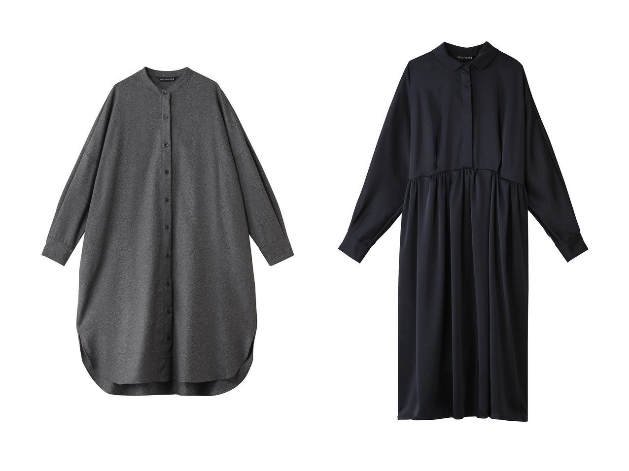 【mizuiro ind/ミズイロ インド】のstand collar shirt OP ワンピース&satin round collar front fly OP ワンピース 【ワンピース、ドレス 人気ファッション通販 コーディネート通販】おすすめ！人気、トレンド、レディースファッションの通販  おすすめ人気トレンドファッション通販アイテム インテリア・キッズ・メンズ・レディースファッション・服の通販 founy(ファニー) 　ファッション　Fashion　レディースファッション　WOMEN　ワンピース　Dress　チュニック　Tunic　ギャザー　Gather　サテン　Satin　チュニック　Tunic　パーティ　Party　フェミニン　Feminine　ラウンド　Round　ロング　Long　エレガント 上品　Elegant　NEW・新作・新着・新入荷　New Arrivals　ブルー系　Blue　ブラック系　Black　|ID:crp329100000203696