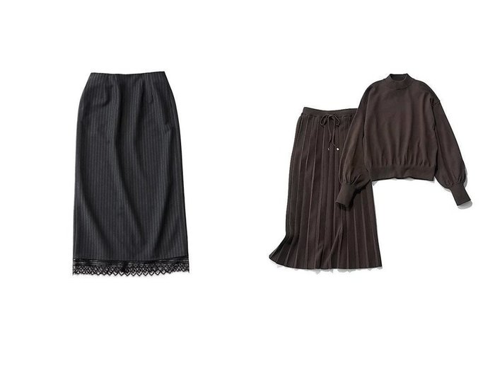 【12closet/トゥエルブクローゼット】の【洗える】モックネック&プリーツスカート ニットセットアップ&【M7days/エムセブンデイズ】の裾レースIラインスカート 【スカート 人気ファッション通販 コーディネート通販】おすすめ！人気、トレンド、レディースファッションの通販  おすすめ人気トレンドファッション通販アイテム 人気、トレンドファッション・服の通販 founy(ファニー) ファッション Fashion レディースファッション WOMEN セットアップ Setup スカート Skirt スカート Skirt プリーツスカート Pleated Skirts カフス Cuffs セットアップ Set Up プリーツ Pleats ペチコート Petticoat ボックス Box モックネック Mock Neck エレガント 上品 Elegant 洗える Washable ストライプ Stripe ストレッチ Stretch スーツ Suit マニッシュ Mannish メンズ Mens レース Race |ID:crp329100000203765