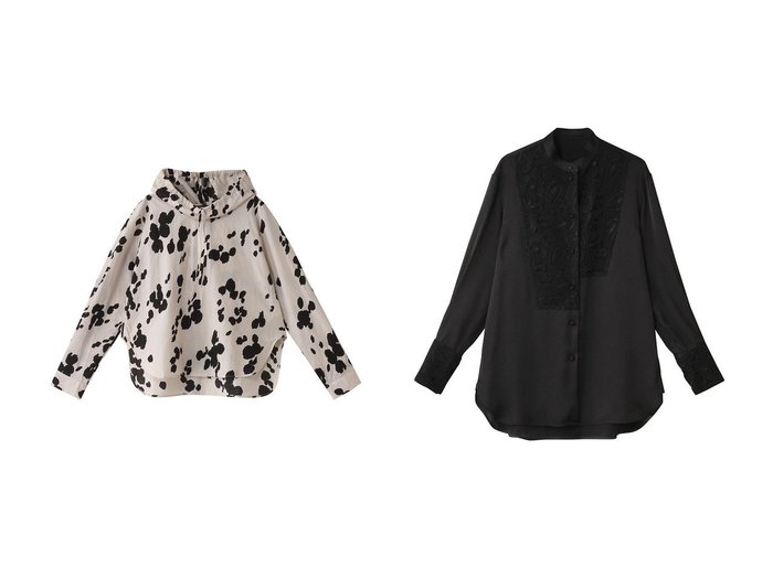 【CINOH/チノ】のBLACK FORMAL レースアシンメトリックブザムシャツ&【mizuiro ind/ミズイロ インド】のdalmatian pattern print shirt シャツ 【トップス、カットソー 人気ファッション通販 コーディネート通販】おすすめ！人気、トレンド、レディースファッションの通販  おすすめ人気トレンドファッション通販アイテム 人気、トレンドファッション・服の通販 founy(ファニー) ファッション Fashion レディースファッション WOMEN トップス・カットソー Tops/Tshirt シャツ/ブラウス Shirts/Blouses ロング / Tシャツ T-Shirts 2025年 2025 A/W・秋冬 Aw・Autumn/Winter・Fw・Fall-Winter S/S・春夏 Ss・Spring/Summer カフス Cuffs サテン Satin スリーブ Sleeve チュール Tulle マニッシュ Mannish レース Race ロング Long 夏 Summer 定番 Standard 春 Spring バランス Balance ボトム Bottom エレガント 上品 Elegant NEW・新作・新着・新入荷 New Arrivals |ID:crp329100000203819