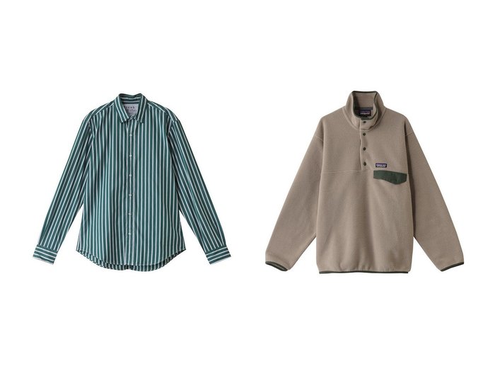 【Patagonia / MEN/パタゴニア】の【MEN】シンチラスナップTプルオーバー&【Frank&Eileen / MEN/フランク&アイリーン】の【MEN】FINBAR イタリアンコットン グリーンストライプシャツ 【MEN】おすすめ！人気トレンド・男性、メンズファッションの通販  おすすめ人気トレンドファッション通販アイテム 人気、トレンドファッション・服の通販 founy(ファニー) 　ファッション　Fashion　メンズファッション　MEN　トップス・カットソー　Tops/Tshirt/Men　ストライプ　Stripe　スリーブ　Sleeve　ベーシック　Basic　ボトム　Bottom　ロング　Long　エレガント 上品　Elegant　NEW・新作・新着・新入荷　New Arrivals　|ID:crp329100000203949