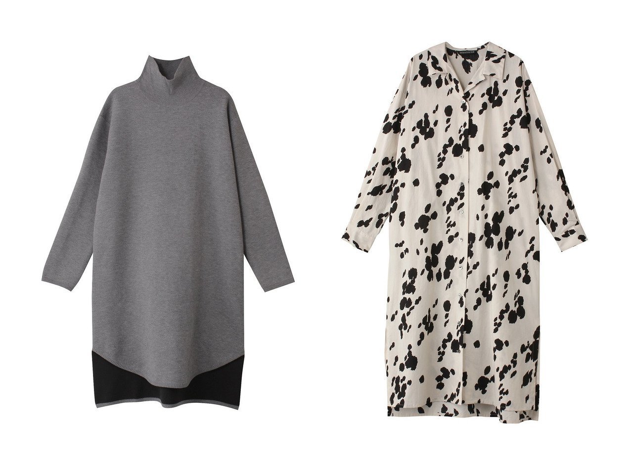 【mizuiro ind/ミズイロ インド】のhigh neck OP ワンピース&dalmatian pattern print OP ワンピース 【ワンピース、ドレス 人気ファッション通販 コーディネート通販】おすすめ！人気、トレンド、レディースファッションの通販  おすすめ人気トレンドファッション通販アイテム インテリア・キッズ・メンズ・レディースファッション・服の通販 founy(ファニー) 　ファッション　Fashion　レディースファッション　WOMEN　ワンピース　Dress　チュニック　Tunic　A/W・秋冬　Aw・Autumn/Winter・Fw・Fall-Winter　おすすめ　Recommend　シンプル　Simple　チュニック　Tunic　ハイネック　High Neck　ファブリック　Fabric　ボトム　Bottom　ロング　Long　エレガント 上品　Elegant　NEW・新作・新着・新入荷　New Arrivals　ストレート　Straight　ワイド　Wide　羽織　Haori　イエロー系　Yellow　グレー系　Gray　ブラック系　Black　|ID:crp329100000204082