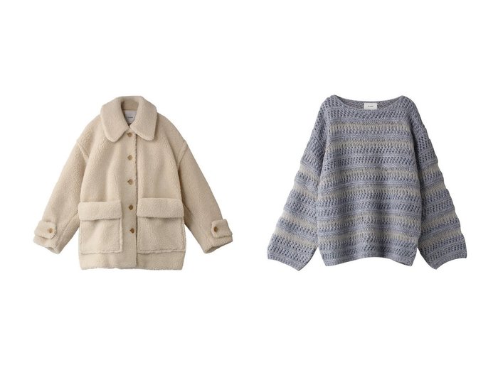 【CLANE/クラネ】のSHEER BORDER MOHAIR KNIT ニット/セーター&RIDGE POCKET BOA OVER COAT ジャケット 【ECで売れてるランキング上位の人気ファッション通販 コーディネート通販 / Popular clothes】おすすめ！トレンド、レディースファッションの通販  おすすめ人気トレンドファッション通販アイテム 人気、トレンドファッション・服の通販 founy(ファニー) ファッション Fashion レディースファッション WOMEN アウター Coat Outerwear コート Coats ジャケット Jackets トップス・カットソー Tops/Tshirt ニット Knit Tops プルオーバー Pullover A/W・秋冬 Aw・Autumn/Winter・Fw・Fall-Winter ジャケット Jacket パッチ Patch ポケット Pocket シアー Sheer シンプル Simple セーター Sweater ボーダー Border メッシュ Mesh モヘア Mohair |ID:crp329100000204184