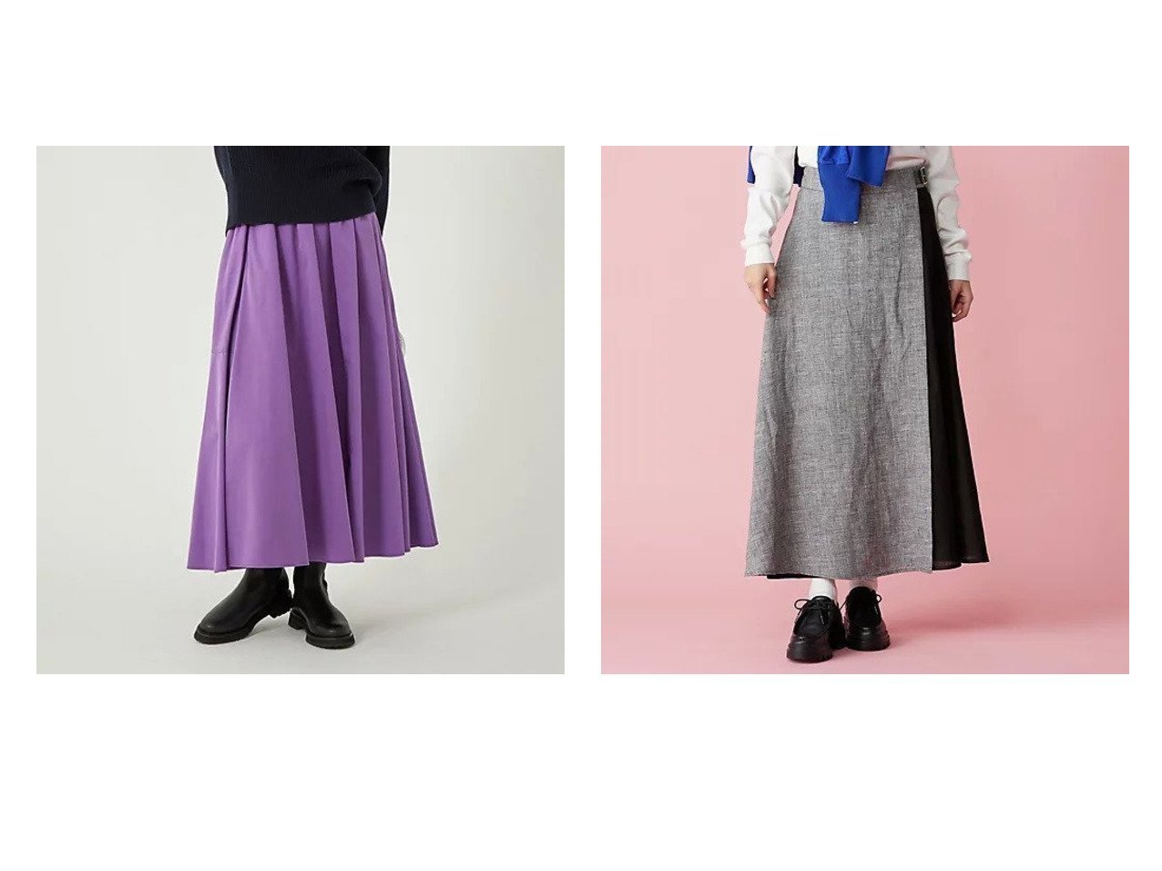 【O'NEIL of DUBLIN/オニール オブ ダブリン】の【HPS別注】WRAP SWING MAXI SKIRT&【green label relaxing / UNITED ARROWS/グリーンレーベル リラクシング / ユナイテッドアローズ】のボリューム ギャザー スカート 【スカート 人気ファッション通販 コーディネート通販】おすすめ！人気、トレンド、レディースファッションの通販  おすすめ人気トレンドファッション通販アイテム インテリア・キッズ・メンズ・レディースファッション・服の通販 founy(ファニー) 　ファッション　Fashion　レディースファッション　WOMEN　スカート　Skirt　ギャザー　Gather　タフタ　Taffeta　冬　Winter　春　Spring　秋　Autumn/Fall　エレガント 上品　Elegant　コンビ　Combination　チェック　Check　フレア　Flare　ラップ　Wrap　リネン　Linen　別注　Special Order　夏　Summer　パープル系　Purple　ブラック系　Black　グリーン系　Green　|ID:crp329100000204240