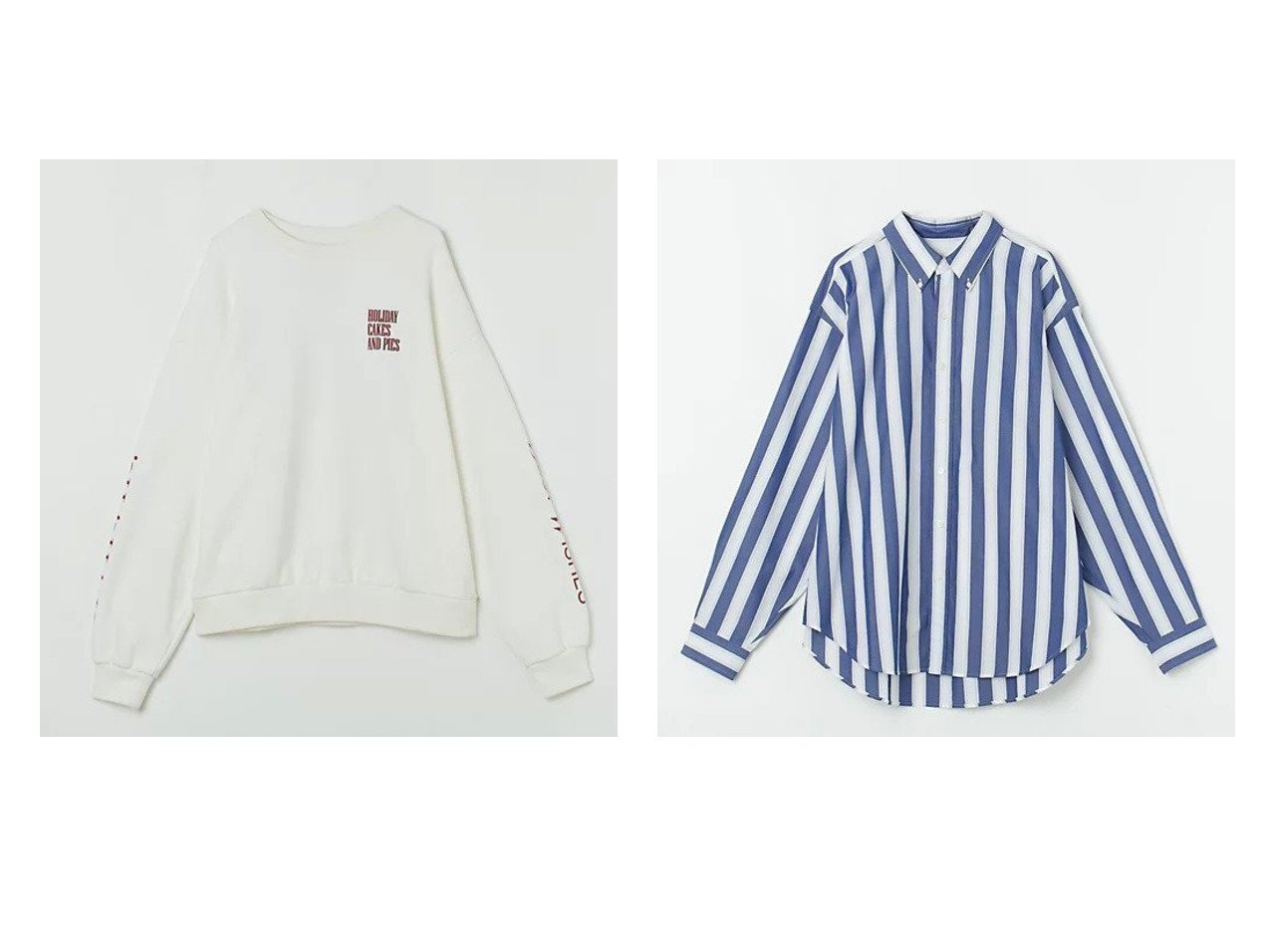 【Shinzone/シンゾーン】のSTRIPED DADDY SHIRT&HOLIDAY SWEAT SHIRT 【トップス、カットソー 人気ファッション通販 コーディネート通販】おすすめ！人気、トレンド、レディースファッションの通販  おすすめ人気トレンドファッション通販アイテム インテリア・キッズ・メンズ・レディースファッション・服の通販 founy(ファニー) 　ファッション　Fashion　レディースファッション　WOMEN　トップス・カットソー　Tops/Tshirt　シャツ/ブラウス　Shirts/Blouses　パーカ　Sweats　ロング / Tシャツ　T-Shirts　スウェット　Sweat　デザート　Dessert　プリント　Print　ホリデーシーズン　Holiday　洗える　Washable　ホワイト系　White　ブルー系　Blue　|ID:crp329100000204345