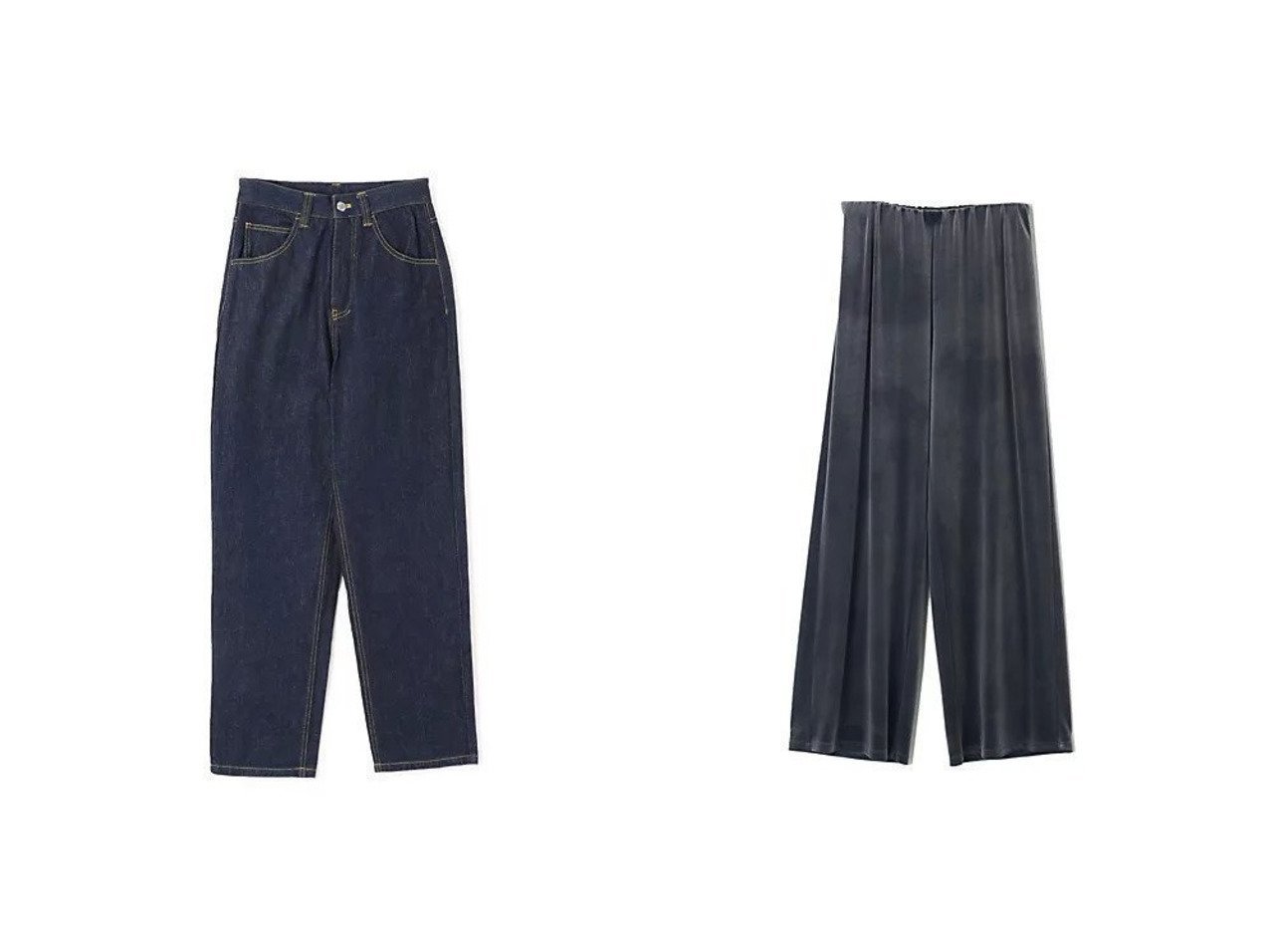 【Pale Jute/ペールジュート】のbasic tapered denim pants&【E by eclat/イーバイエクラ】のベロアドレープパンツ 【パンツ 人気ファッション通販 コーディネート通販】おすすめ！人気、トレンド、レディースファッションの通販  おすすめ人気トレンドファッション通販アイテム インテリア・キッズ・メンズ・レディースファッション・服の通販 founy(ファニー) 　ファッション　Fashion　レディースファッション　WOMEN　パンツ　Pants　デニムパンツ　Denim Pants　インディゴ　Indigo　シェイプ　Shape　デニム　Denim　パッチ　Patch　フォルム　Form　定番　Standard　洗える　Washable　グレー系　Gray　ブルー系　Blue　|ID:crp329100000204349