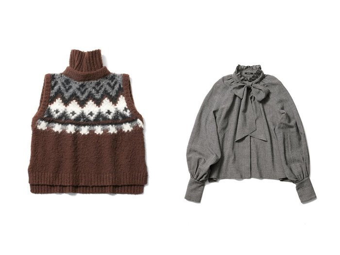 【aLORS/アロー】のGilet en tricot jacquard a fils tires Eriu ニットベスト(フェニックス)&Blouse a volants et noeud papillon Lilly ブラウス 【トップス、カットソー 人気ファッション通販 コーディネート通販】おすすめ！人気、トレンド、レディースファッションの通販  おすすめ人気トレンドファッション通販アイテム インテリア・キッズ・メンズ・レディースファッション・服の通販 founy(ファニー) https://founy.com/ ファッション Fashion レディースファッション WOMEN トップス・カットソー Tops/Tshirt ニット Knit Tops ベスト/ジレ Gilets/Vests プルオーバー Pullover シャツ/ブラウス Shirts/Blouses カシミヤ Cashmere グラフィック Graphic ベスト Vest NEW・新作・新着・新入荷 New Arrivals |ID:crp329100000204602