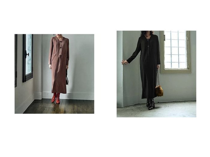 【STYLE DELI/スタイルデリ】のフロント2ボタンジョーゼットワンピース 【ワンピース、ドレス 人気ファッション通販 コーディネート通販】おすすめ！人気、トレンド、レディースファッションの通販  おすすめ人気トレンドファッション通販アイテム 人気、トレンドファッション・服の通販 founy(ファニー) 　ファッション　Fashion　レディースファッション　WOMEN　ワンピース　Dress　インナー　Inner　春　Spring　秋　Autumn/Fall　カーディガン　Cardigan　シューズ　Shoes　ジャケット　Jacket　ジョーゼット　Georgette　ストレッチ　Stretch　スニーカー　Sneakers　スリット　Slit　ソックス　Socks　タイツ　Tights　タートルネック　Turtleneck　デコルテ　Decolletage　ドット　Dot　台形　Trapezoid　定番　Standard　ネックレス　Necklace　フラット　Flat　フロント　Front　ボックス　Box　ポケット　Pocket　マーブル　Marble　ロング　Long　冬　Winter　エレガント 上品　Elegant　|ID:crp329100000204857