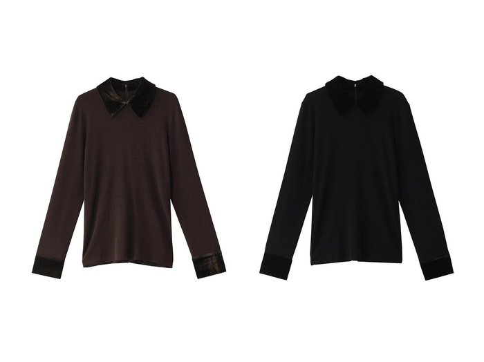 【CLANE/クラネ】のVELOUR COLLAR KNIT TOPS ニット 【トップス、カットソー 人気ファッション通販 コーディネート通販】おすすめ！人気、トレンド、レディースファッションの通販  おすすめ人気トレンドファッション通販アイテム 人気、トレンドファッション・服の通販 founy(ファニー) 　ファッション　Fashion　レディースファッション　WOMEN　トップス・カットソー　Tops/Tshirt　ニット　Knit Tops　プルオーバー　Pullover　ベロア　Velour　エレガント 上品　Elegant　カフス　Cuffs　ベロア　Velor　NEW・新作・新着・新入荷　New Arrivals　|ID:crp329100000205088