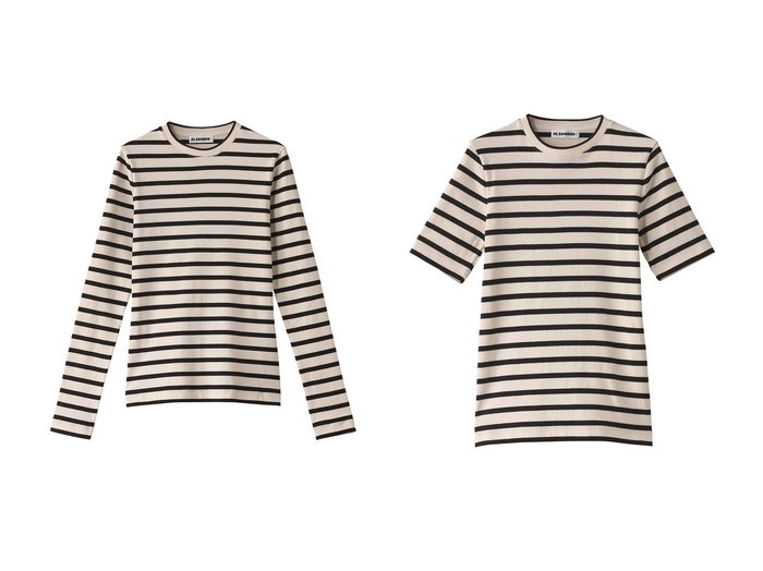 【JIL SANDER/ジル サンダー】の【JIL SANDER+】クルーネックボーダーTシャツ&【JIL SANDER+】ロングスリーボーダーTシャツ 【 人気ファッション通販 コーディネート通販】おすすめ！人気、トレンド、レディースファッションの通販  おすすめ人気トレンドファッション通販アイテム インテリア・キッズ・メンズ・レディースファッション・服の通販 founy(ファニー) https://founy.com/ ファッション Fashion レディースファッション WOMEN トップス・カットソー Tops/Tshirt シャツ/ブラウス Shirts/Blouses ロング / Tシャツ T-Shirts カットソー Cut and Sewn 2025年 2025 A/W・秋冬 Aw・Autumn/Winter・Fw・Fall-Winter S/S・春夏 Ss・Spring/Summer インナー Inner ショート Short スリーブ Sleeve ボーダー Border エレガント 上品 Elegant 夏 Summer 春 Spring パッチ Patch ベーシック Basic ロング Long 定番 Standard 長袖 Long Sleeve |ID:crp329100000205622