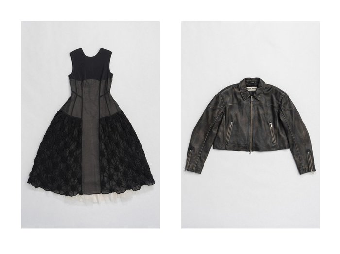 【PRANK PROJECT/プランク プロジェクト】のフラワーシャーリングパネルワンピース Flower shirring panel dress&レザークロップドモトジャケット Leather Cropped Moto Jacket 【 人気ファッション通販 コーディネート通販】おすすめ！人気、トレンド、レディースファッションの通販  おすすめ人気トレンドファッション通販アイテム 人気、トレンドファッション・服の通販 founy(ファニー) ファッション Fashion レディースファッション WOMEN ワンピース Dress ドレス Party Dresses チュニック Tunic アウター Coat Outerwear ジャケット Jackets ブルゾン Blouson/Jackets インナー Inner 春 Spring カッティング Cutting シアー Sheer シャーリング Shirring ストレッチ Stretch スニーカー Sneakers チュニック Tunic チュール Tulle 長袖 Long Sleeve バランス Balance フラワー Flower フロント Front モチーフ Motif リネン Linen レース Race ロング Long A/W・秋冬 Aw・Autumn/Winter・Fw・Fall-Winter S/S・春夏 Ss・Spring/Summer 夏 Summer エレガント 上品 Elegant 2025年 2025 |ID:crp329100000205701