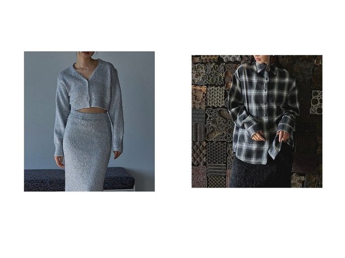 【marjour/マージュール】のOMBRE CHECK SHIRTS&LAME KNIT CARDIGAN 【トップス、カットソー 人気ファッション通販 コーディネート通販】おすすめ！人気、トレンド、レディースファッションの通販  おすすめ人気トレンドファッション通販アイテム 人気、トレンドファッション・服の通販 founy(ファニー) ファッション Fashion レディースファッション WOMEN トップス・カットソー Tops/Tshirt ニット Knit Tops カーディガン Cardigans シャツ/ブラウス Shirts/Blouses インナー Inner カーディガン Cardigan ストレッチ Stretch セットアップ Set Up デニム Denim バランス Balance 楽ちん Easy おすすめ Recommend グラデーション Gradation ジャケット Jacket パターン Pattern ビスチェ Bustier ボトム Bottom 羽織 Haori |ID:crp329100000205828