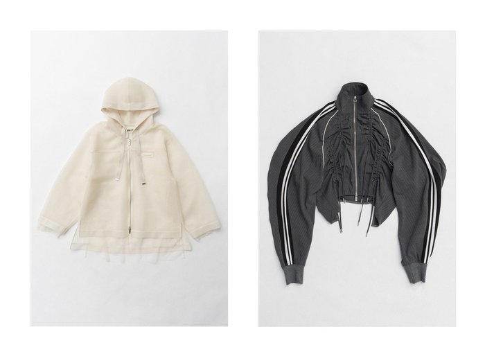 【PRANK PROJECT/プランク プロジェクト】のチュールレイヤードパーカー Tulle Layered Hoodie&シャーリングトラックブルゾン Shirring Track Blouson 【 人気ファッション通販 コーディネート通販】おすすめ！人気、トレンド、レディースファッションの通販  おすすめ人気トレンドファッション通販アイテム インテリア・キッズ・メンズ・レディースファッション・服の通販 founy(ファニー) https://founy.com/ ファッション Fashion レディースファッション WOMEN トップス・カットソー Tops/Tshirt シャツ/ブラウス Shirts/Blouses パーカ Sweats ロング / Tシャツ T-Shirts スウェット Sweat カットソー Cut and Sewn アウター Coat Outerwear ジャケット Jackets ブルゾン Blouson/Jackets インナー Inner シアー Sheer ダブル Double チュール Tulle フォルム Form メッシュ Mesh ラッセル Russell NEW・新作・新着・新入荷 New Arrivals 羽織 Haori おすすめ Recommend ショート Short ジャケット Jacket ストライプ Stripe スポーティ Sporty タイトスカート Tight Skirt ツイル Twill バランス Balance ブルゾン Blouson ボトム Bottom |ID:crp329100000205889