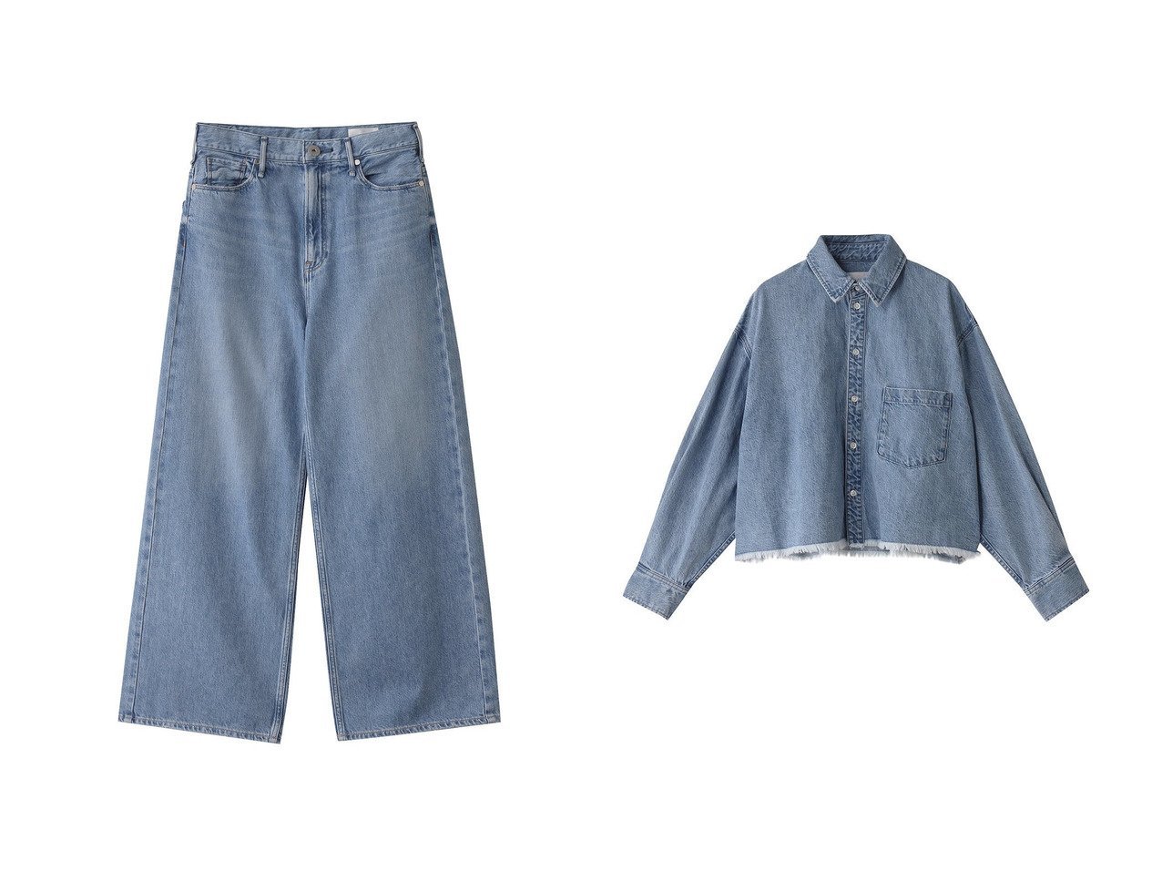 【upper hights/アッパー ハイツ】のTHE LARA ワイドストレートデニムパンツ&THE CROPPED ESSENCE デニムシャツ 【ECで売れてるランキング上位の人気ファッション通販 コーディネート通販 / Popular clothes】おすすめ！トレンド、レディースファッションの通販   おすすめ人気トレンドファッション通販アイテム インテリア・キッズ・メンズ・レディースファッション・服の通販 founy(ファニー) 　ファッション　Fashion　レディースファッション　WOMEN　パンツ　Pants　デニムパンツ　Denim Pants　アウター　Coat Outerwear　ジャケット　Jackets　2025年　2025　A/W・秋冬　Aw・Autumn/Winter・Fw・Fall-Winter　S/S・春夏　Ss・Spring/Summer　デニム　Denim　トレンド　Trend　今季　This Season　夏　Summer　定番　Standard　春　Spring　クロップド　Cropped　ジャケット　Jacket　バランス　Balance　フリンジ　Fringe　羽織　Haori　ブルー系　Blue　|ID:crp329100000206117