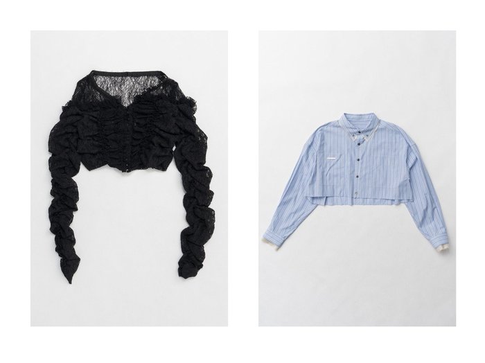 【PRANK PROJECT/プランク プロジェクト】のレースギャザートップ Lace Gathered Top&ダブルカラークロップドシャツ Double Collar Cropped Shirt 【  人気ファッション通販 コーディネート通販】おすすめ！人気、トレンド、レディースファッションの通販  おすすめ人気トレンドファッション通販アイテム 人気、トレンドファッション・服の通販 founy(ファニー) 　ファッション　Fashion　レディースファッション　WOMEN　トップス・カットソー　Tops/Tshirt　シャツ/ブラウス　Shirts/Blouses　2025年　2025　A/W・秋冬　Aw・Autumn/Winter・Fw・Fall-Winter　S/S・春夏　Ss・Spring/Summer　おすすめ　Recommend　インナー　Inner　カーディガン　Cardigan　ギャザー　Gather　ストレッチ　Stretch　スラックス　Slacks　スリーブ　Sleeve　デニム　Denim　フィット　Fit　フェミニン　Feminine　フリル　Frills　フロント　Front　マニッシュ　Mannish　ミックス　Mix　レース　Race　ロング　Long　夏　Summer　春　Spring　カフス　Cuffs　キュプラ　Cupra　シアー　Sheer　シンプル　Simple　ストライプ　Stripe　|ID:crp329100000206145