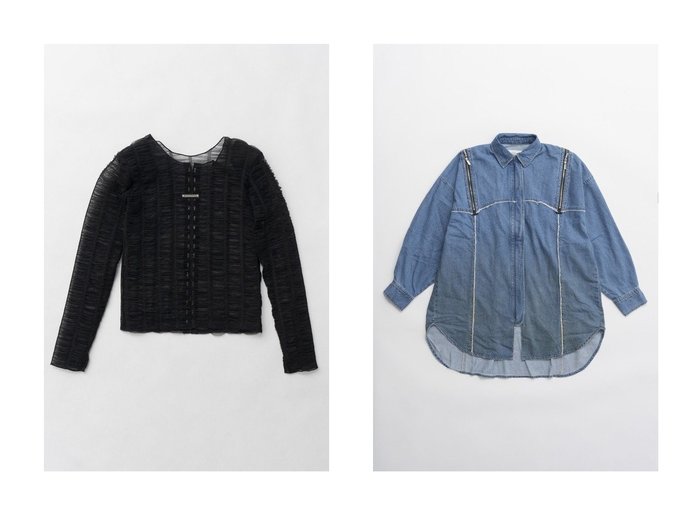 【PRANK PROJECT/プランク プロジェクト】のシャーリングレイヤードチュールトップ Shirring Layered Tulle Top&グラデーションデニムシャツワンピ Gradient Denim Shirt Onepiece 【  人気ファッション通販 コーディネート通販】おすすめ！人気、トレンド、レディースファッションの通販  おすすめ人気トレンドファッション通販アイテム 人気、トレンドファッション・服の通販 founy(ファニー) 　ファッション　Fashion　レディースファッション　WOMEN　トップス・カットソー　Tops/Tshirt　シャツ/ブラウス　Shirts/Blouses　ワンピース　Dress　シャツワンピース　Shirt Dresses　チュニック　Tunic　2025年　2025　A/W・秋冬　Aw・Autumn/Winter・Fw・Fall-Winter　S/S・春夏　Ss・Spring/Summer　インナー　Inner　カーディガン　Cardigan　シャーリング　Shirring　シンプル　Simple　スリーブ　Sleeve　チュール　Tulle　ロング　Long　エレガント 上品　Elegant　夏　Summer　春　Spring　イエロー　Yellow　キャミワンピース　Cami Dress　グラデーション　Gradation　ケミカル　Chemical　スリット　Slit　セットアップ　Set Up　チュニック　Tunic　デニム　Denim　トレンド　Trend　ブリーチ　Bleach　|ID:crp329100000206156