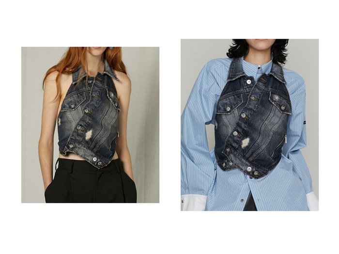 【PRANK PROJECT/プランク プロジェクト】のアシメラップデニムベスト Asymmetric Wrap Denim Vest 【  人気ファッション通販 コーディネート通販】おすすめ！人気、トレンド、レディースファッションの通販  おすすめ人気トレンドファッション通販アイテム 人気、トレンドファッション・服の通販 founy(ファニー) 　ファッション　Fashion　レディースファッション　WOMEN　アウター　Coat Outerwear　ジャケット　Jackets　2025年　2025　A/W・秋冬　Aw・Autumn/Winter・Fw・Fall-Winter　S/S・春夏　Ss・Spring/Summer　おすすめ　Recommend　ジャケット　Jacket　ダメージ　Damage　デニム　Denim　ベスト　Vest　夏　Summer　春　Spring　|ID:crp329100000206159