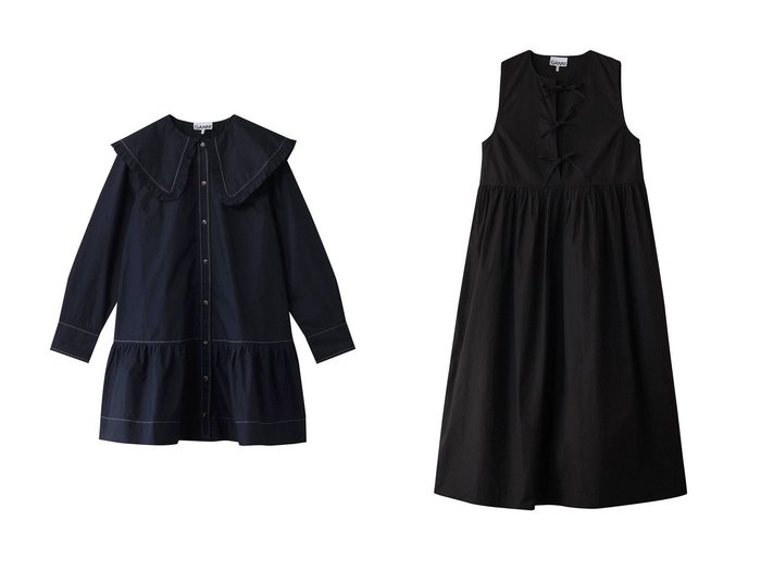 【GANNI/ガニー】のCotton Poplin Midi ドレス&Cotton Poplin Big Collar ミニ シャツドレス 【ワンピース、ドレス  人気ファッション通販 コーディネート通販】おすすめ！人気、トレンド、レディースファッションの通販  おすすめ人気トレンドファッション通販アイテム 人気、トレンドファッション・服の通販 founy(ファニー) 　ファッション　Fashion　レディースファッション　WOMEN　ワンピース　Dress　ドレス　Party Dresses　チュニック　Tunic　2025年　2025　A/W・秋冬　Aw・Autumn/Winter・Fw・Fall-Winter　S/S・春夏　Ss・Spring/Summer　チュニック　Tunic　ドレス　Dress　フェミニン　Feminine　フロント　Front　リボン　Ribbon　夏　Summer　春　Spring　|ID:crp329100000206373