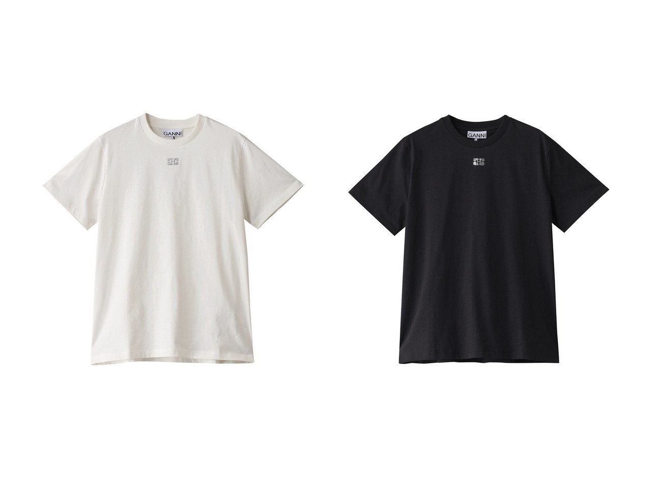 【GANNI/ガニー】のBasic Jersey ラインストーン リラックスTシャツ 【トップス、カットソー  人気ファッション通販 コーディネート通販】おすすめ！人気、トレンド、レディースファッションの通販  おすすめ人気トレンドファッション通販アイテム インテリア・キッズ・メンズ・レディースファッション・服の通販 founy(ファニー) 　ファッション　Fashion　レディースファッション　WOMEN　トップス・カットソー　Tops/Tshirt　シャツ/ブラウス　Shirts/Blouses　ロング / Tシャツ　T-Shirts　カットソー　Cut and Sewn　2025年　2025　A/W・秋冬　Aw・Autumn/Winter・Fw・Fall-Winter　S/S・春夏　Ss・Spring/Summer　ショート　Short　シンプル　Simple　ストーン　Stone　スリーブ　Sleeve　フロント　Front　ベーシック　Basic　ボトム　Bottom　リラックス　Relax　エレガント 上品　Elegant　夏　Summer　春　Spring　ホワイト系　White　ブラック系　Black　|ID:crp329100000206386