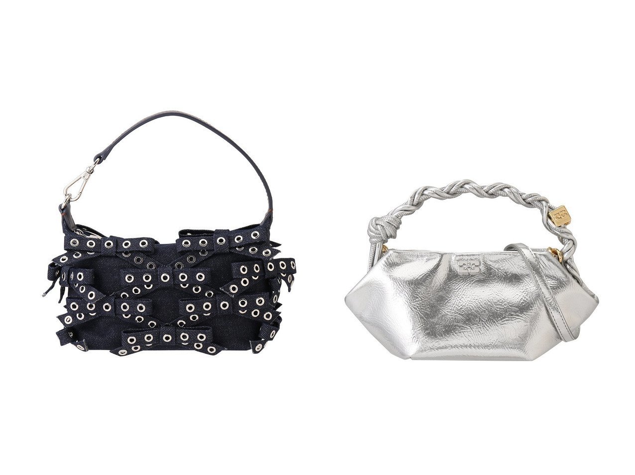 【GANNI/ガニー】のButterfly Small Pouch Bow Eyelet Denim バッグ&Ganni Bou Mini バッグ 【バッグ・鞄  人気ファッション通販 コーディネート通販】おすすめ！人気、トレンド、レディースファッションの通販  おすすめ人気トレンドファッション通販アイテム インテリア・キッズ・メンズ・レディースファッション・服の通販 founy(ファニー) 　ファッション　Fashion　レディースファッション　WOMEN　バッグ　Bag　2025年　2025　A/W・秋冬　Aw・Autumn/Winter・Fw・Fall-Winter　S/S・春夏　Ss・Spring/Summer　デニム　Denim　ハンドバッグ　Handbag　夏　Summer　春　Spring　ブルー系　Blue　ブラック系　Black　ゴールド系　Gold　|ID:crp329100000206415