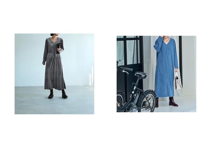 【STYLE DELI/スタイルデリ】のストライプベロアワンピース&ライトコーデュロイVネックワンピース 【ワンピース、ドレス 人気ファッション通販 コーディネート通販】おすすめ！人気、トレンド、レディースファッションの通販  おすすめ人気トレンドファッション通販アイテム 人気、トレンドファッション・服の通販 founy(ファニー) ファッション Fashion レディースファッション WOMEN ワンピース Dress インナー Inner 春 Spring キャップ Cap シアー Sheer ジャケット Jacket スタイリッシュ Stylish ストライプ Stripe スニーカー Sneakers スリット Slit セットアップ Set Up タートル Turtle ダウン Down デコルテ Decolletage デニム Denim ドレス Dress 定番 Standard なめらか Smooth バランス Balance フォルム Form ベロア Velor ポケット Pocket 無地 Plain Color ループ Loop ロング Long A/W・秋冬 Aw・Autumn/Winter・Fw・Fall-Winter 旅行 Travel エレガント 上品 Elegant |ID:crp329100000206450