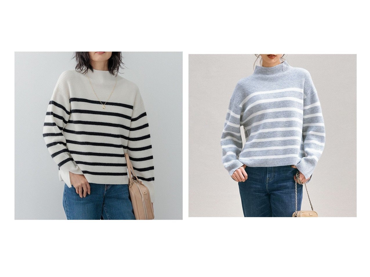 【NIJYUSANKU/23区】の【Oggi1月号掲載/洗える】ウールカシミヤ ボーダー ニット 【ECで売れてるランキング上位の人気ファッション通販 コーディネート通販 / Popular clothes】おすすめ！トレンド、レディースファッションの通販   おすすめ人気トレンドファッション通販アイテム インテリア・キッズ・メンズ・レディースファッション・服の通販 founy(ファニー) 　雑誌掲載アイテム　Magazine Items　ファッション雑誌　Fashion Magazines　オッジ　Oggi　ファッション　Fashion　レディースファッション　WOMEN　トップス・カットソー　Tops/Tshirt　ニット　Knit Tops　1月号　January Issue　インナー　Inner　洗える　Washable　畦　Ridge　カシミヤ　Cashmere　カットソー　Cut And Sew　スリット　Slit　セーター　Sweater　雑誌　Magazine　ダウン　Down　ハイネック　High Neck　バランス　Balance　ベーシック　Basic　ボーダー　Border　ワンポイント　One Point　冬　Winter　A/W・秋冬　Aw・Autumn/Winter・Fw・Fall-Winter　おすすめ　Recommend　グレー系　Gray　ブラック系　Black　ベージュ系　Beige　|ID:crp329100000206619